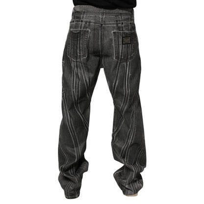 Dolce & Gabbana Black Grey Graphic Print Denim Pants Jeans