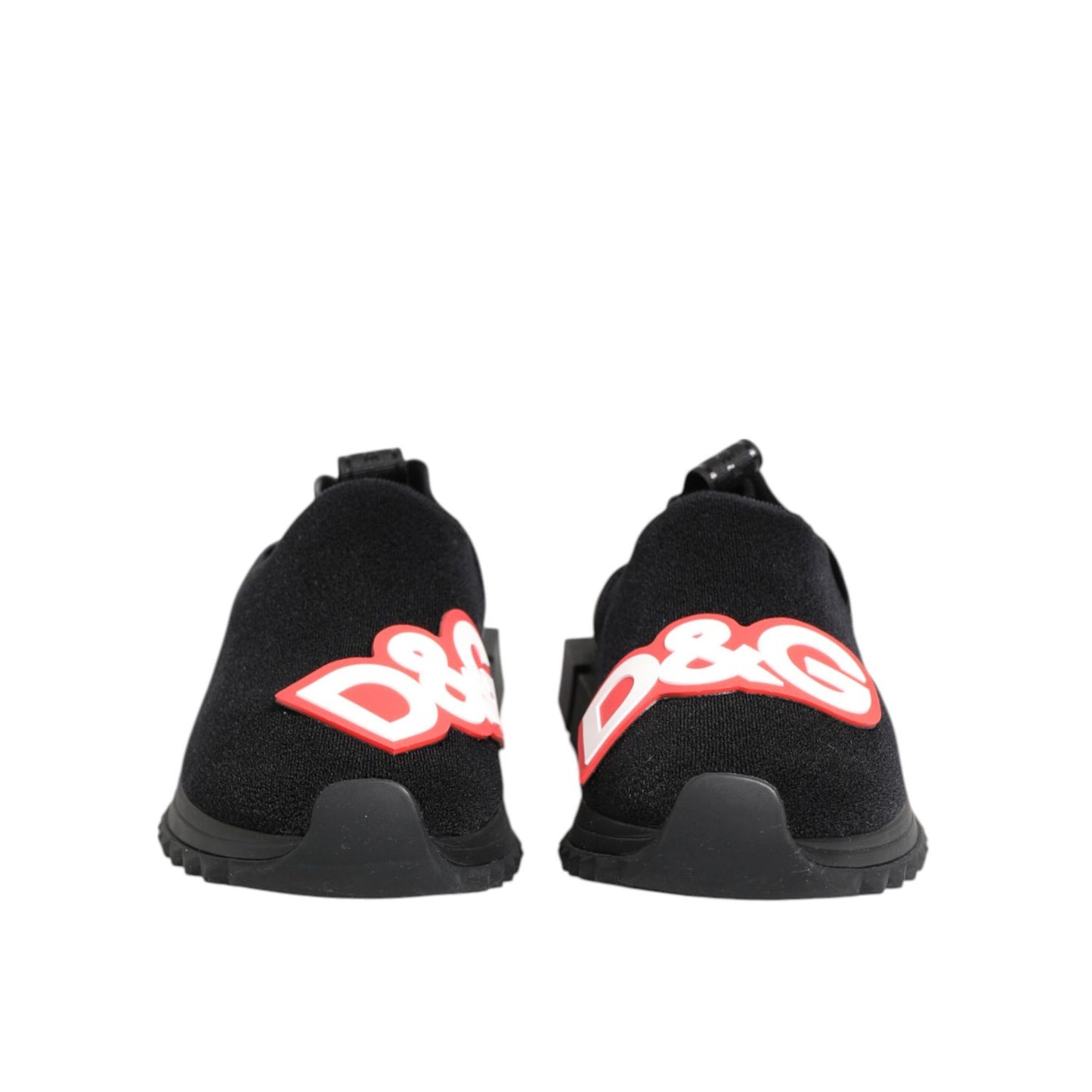 Dolce & Gabbana Black Grey Slip On Sorrento Sneakers Shoes rear view with logo detailing.