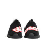 Dolce & Gabbana Black Grey Slip On Sorrento Sneakers Shoes rear view with logo detailing.