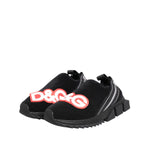 Dolce & Gabbana Black Grey Slip On Sorrento Sneakers Shoes with bold logo on toe, featuring distinctive sporty design.
