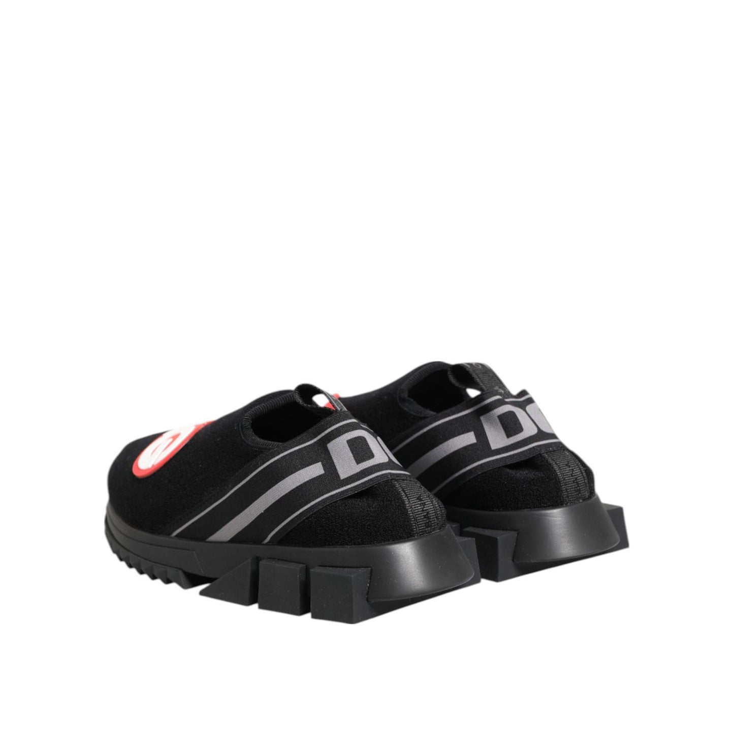 Dolce & Gabbana Black Grey Slip On Sorrento Sneakers Shoes with logo detail and rubber sole, stylish and sporty luxury footwear.