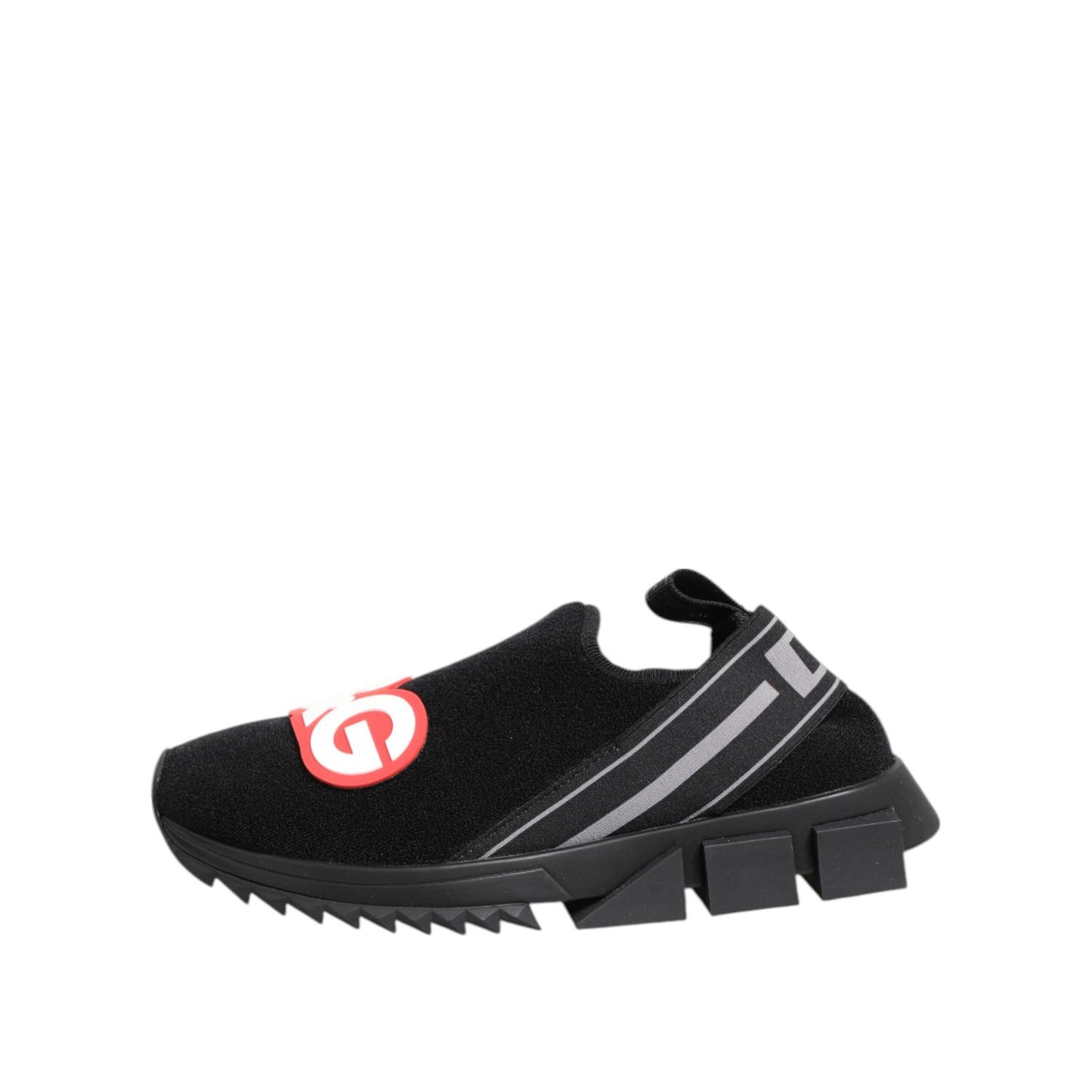 Dolce & Gabbana Black Grey Slip On Sorrento Sneakers Shoes with distinctive logo detailing and rubber sole for sporty comfort.