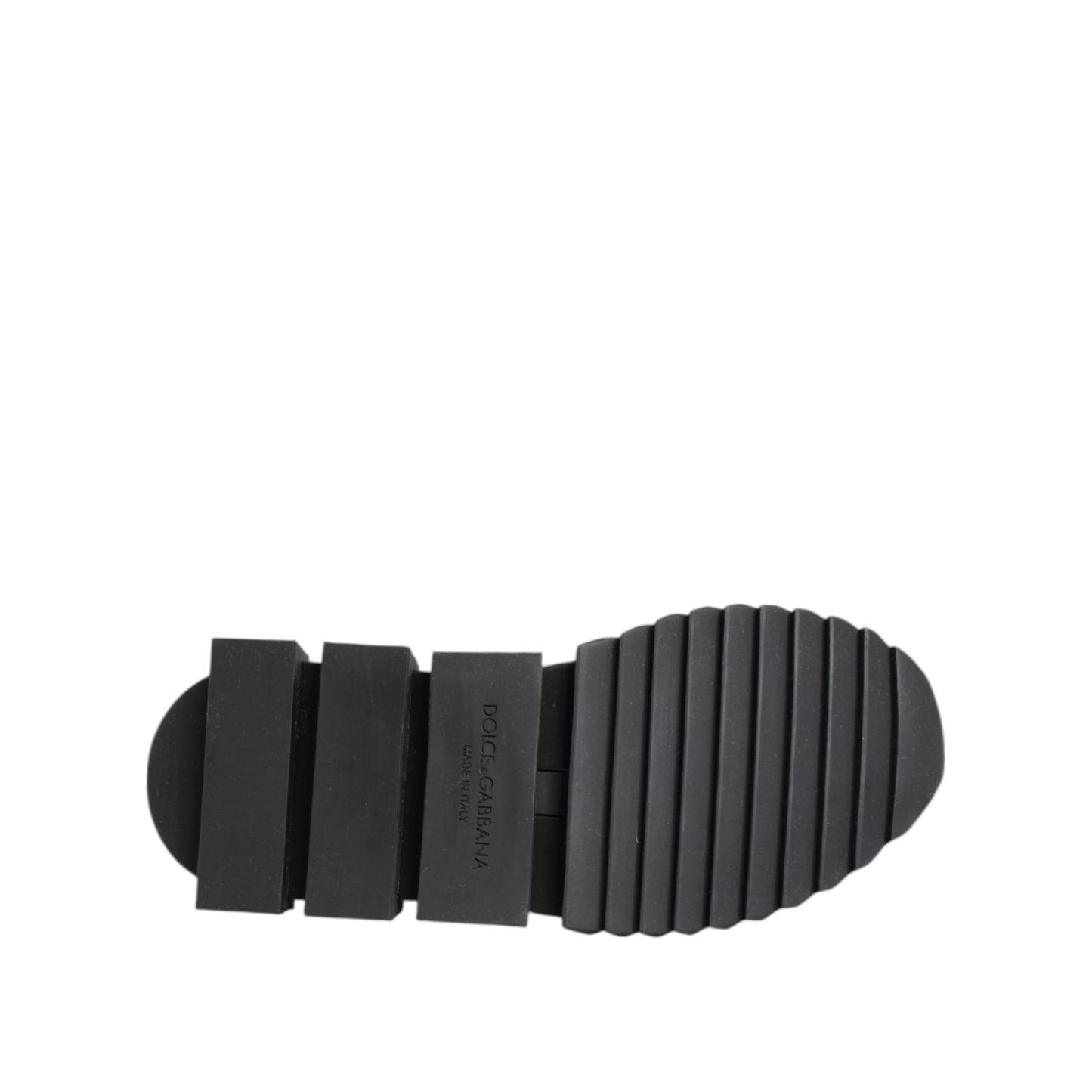 Sole of Dolce & Gabbana Black Grey Slip On Sorrento Sneakers Shoes showing rubber material and logo detail.