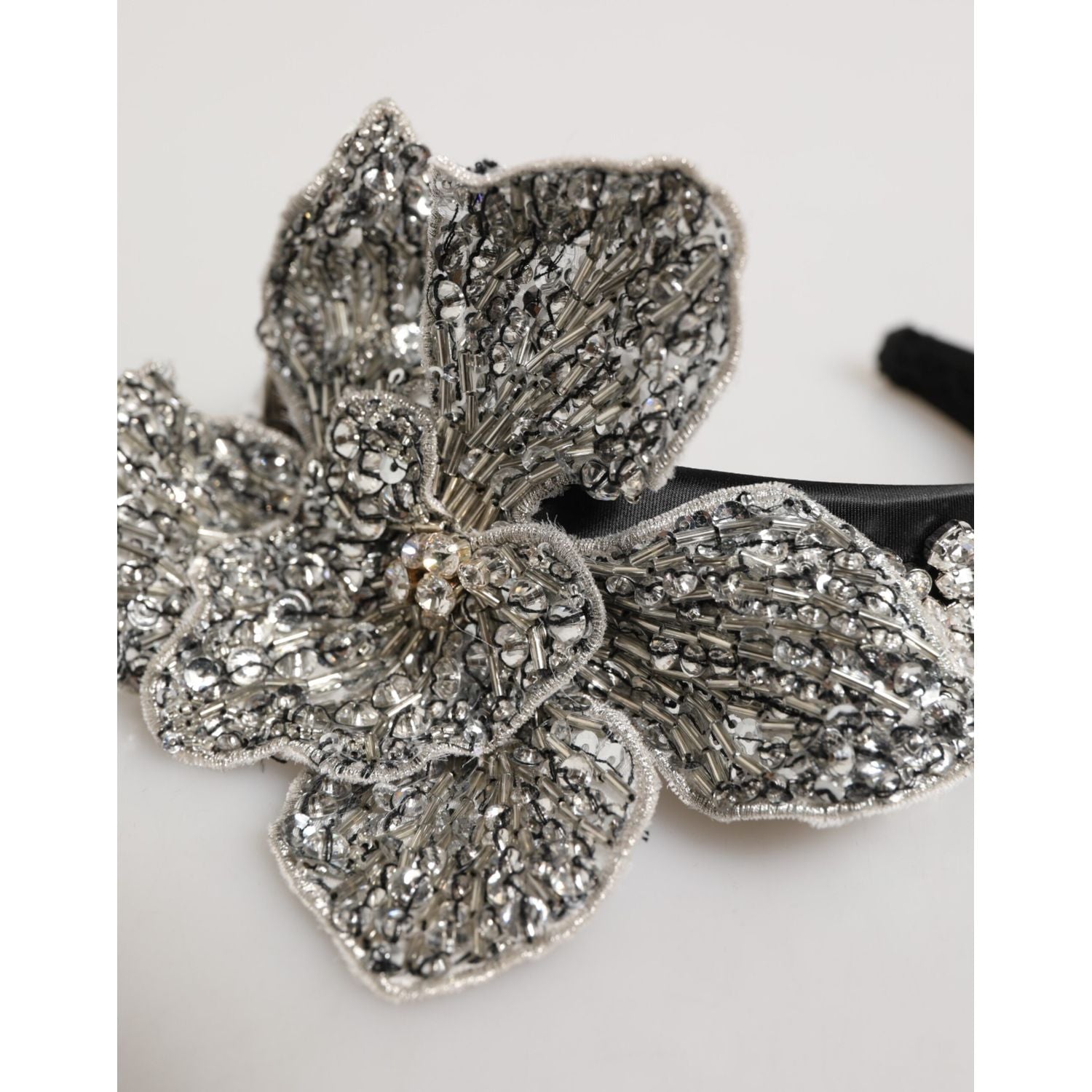 Dolce & Gabbana Black Hair Flower Crystal LIMONI Women Headband Diadem