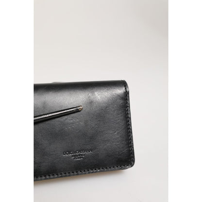 Dolce & Gabbana Black Leather Bifold Card Holder Mens Coin Purse Key Clip Wallet