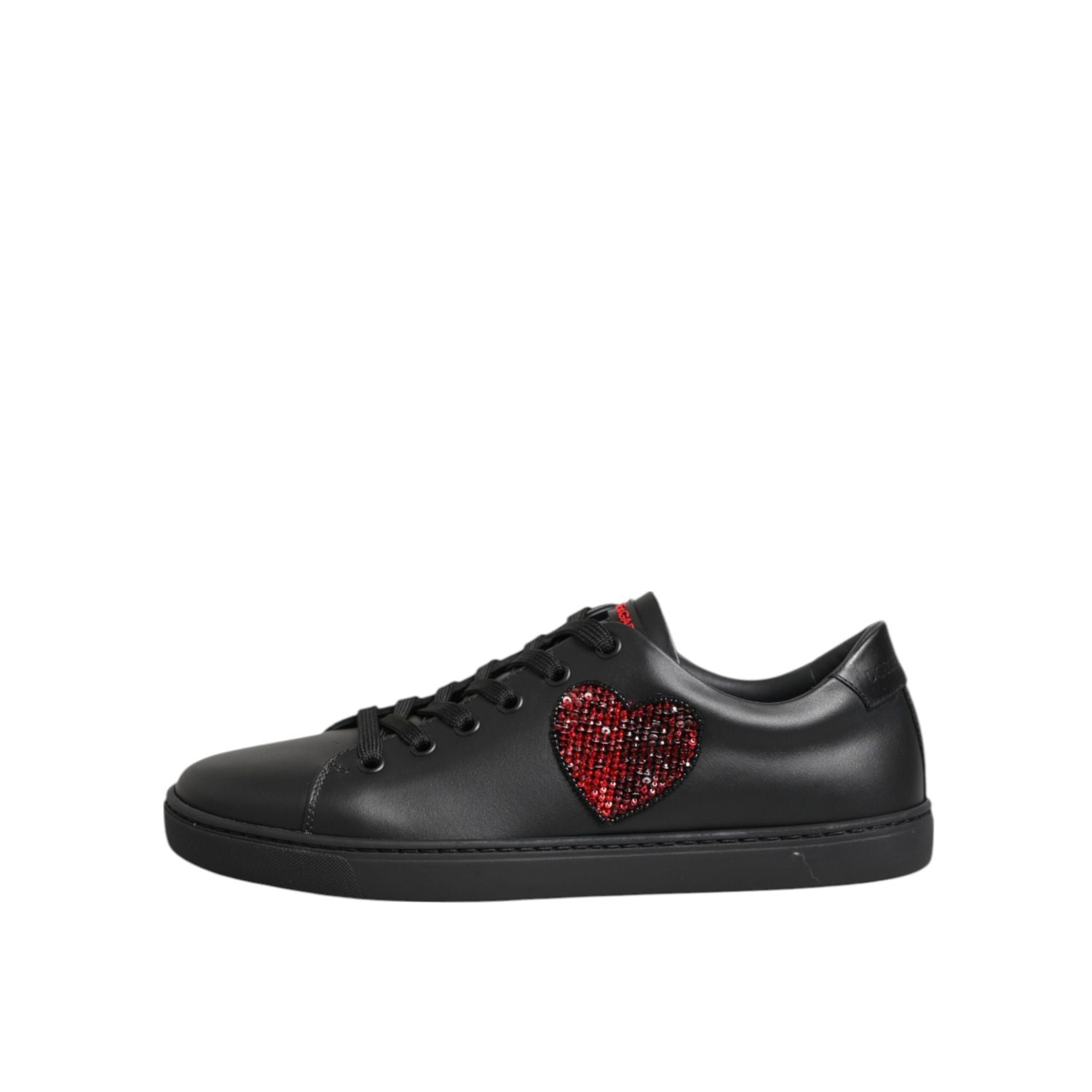 Dolce & Gabbana Black Leather Crystal Heart Low Top Sneakers  Shoes