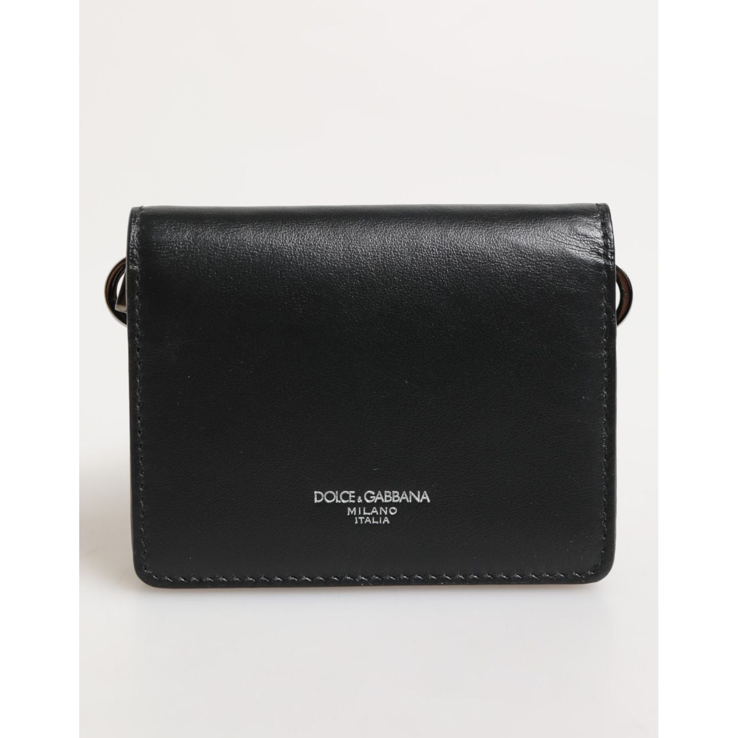 Dolce & Gabbana Black Leather DG Logo Bifold Card Holder Men Borse Wallet