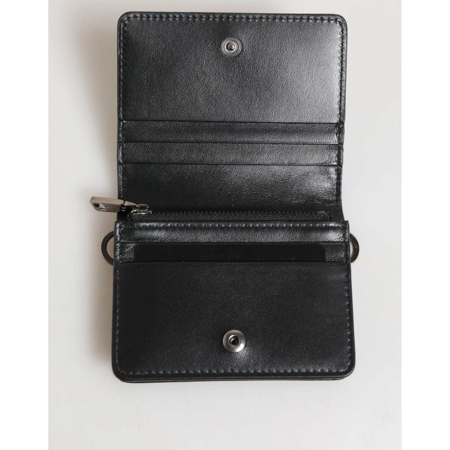 Dolce & Gabbana Black Leather DG Logo Bifold Card Holder Men Borse Wallet