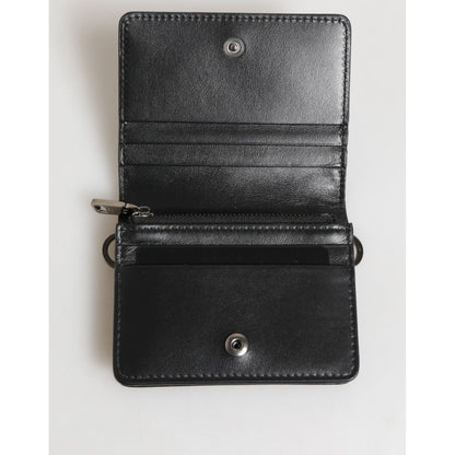 Dolce & Gabbana Black Leather DG Logo Bifold Card Holder Men Borse Wallet