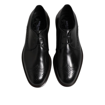 Dolce & Gabbana Black Leather Derby Wingtip Formal Shoes