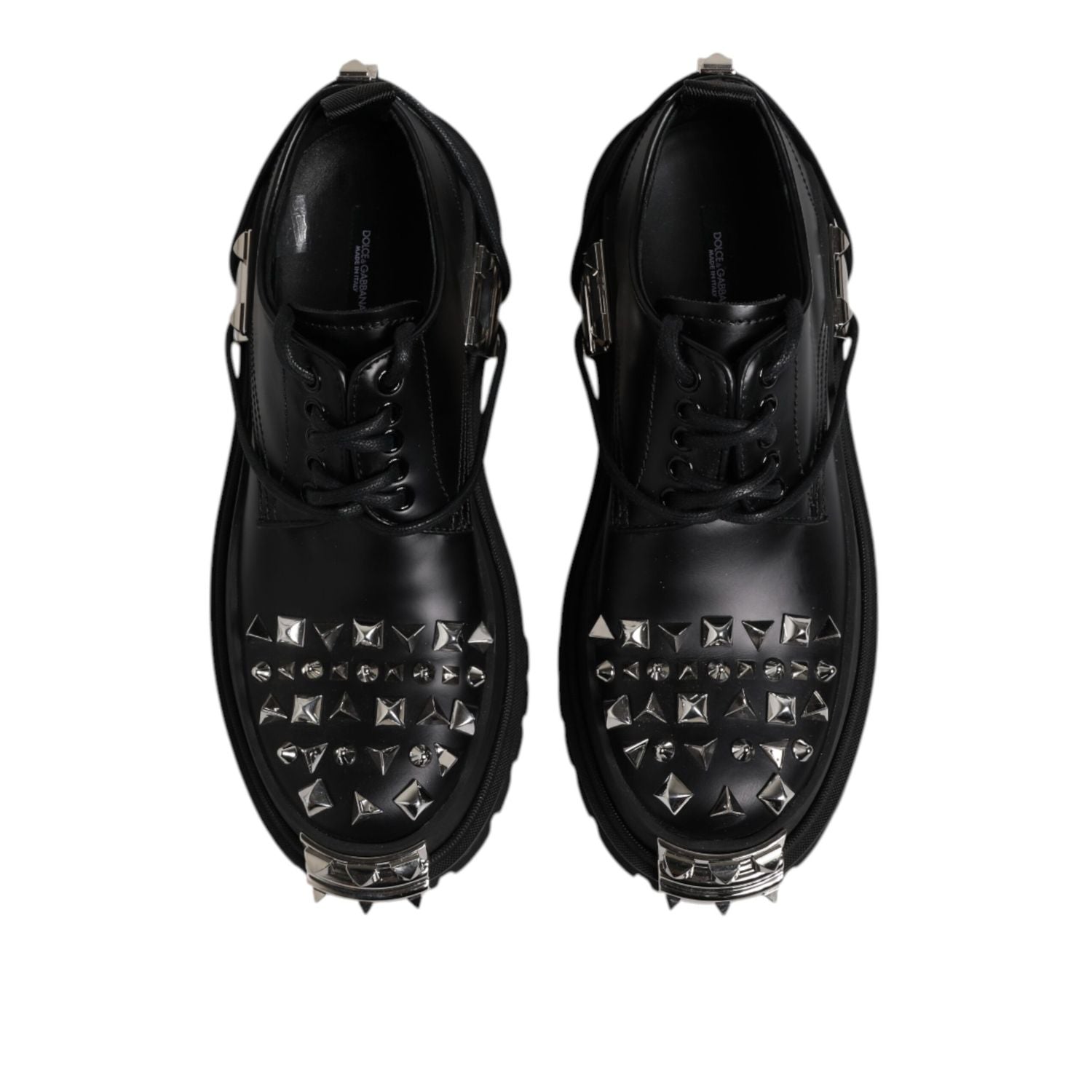 Dolce & Gabbana Black Leather Embellished Trekking Derby Shoes