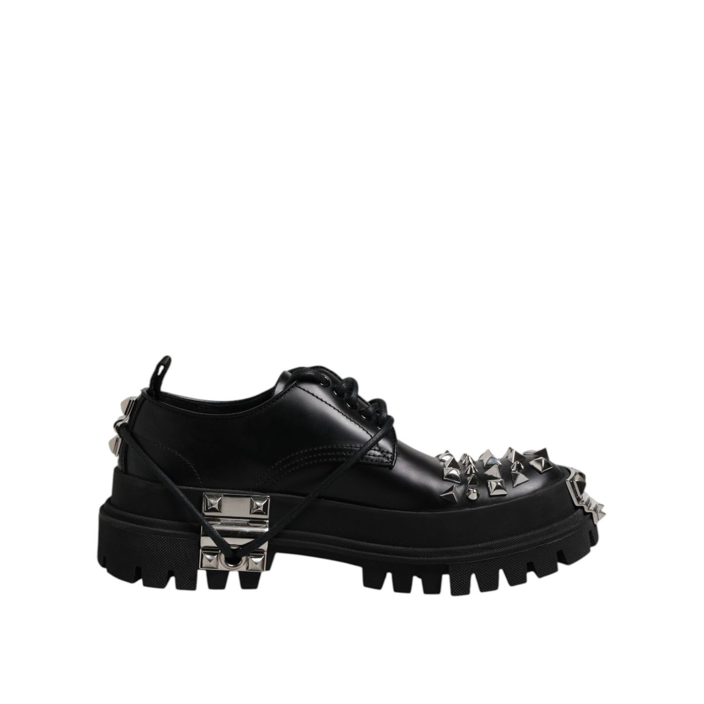 Dolce & Gabbana Black Leather Embellished Trekking Derby Shoes