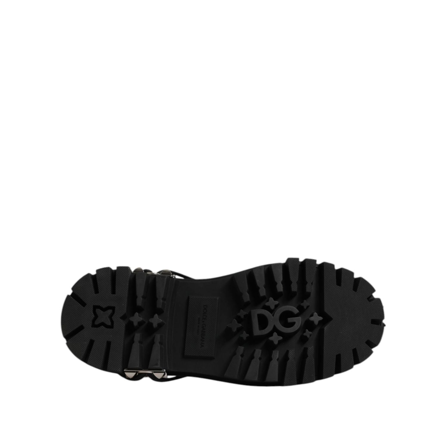 Dolce & Gabbana Black Leather Embellished Trekking Derby Shoes