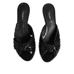 Dolce & Gabbana Black Leather Heels Slides Sandals Shoes