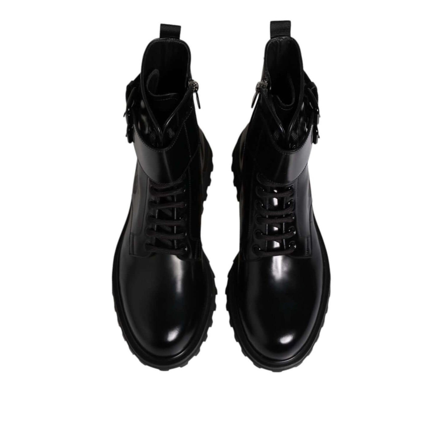Dolce & Gabbana Black Leather Lace Up Mid Calf Boots Shoes, featuring high craftsmanship and logo details, leather outer sole.