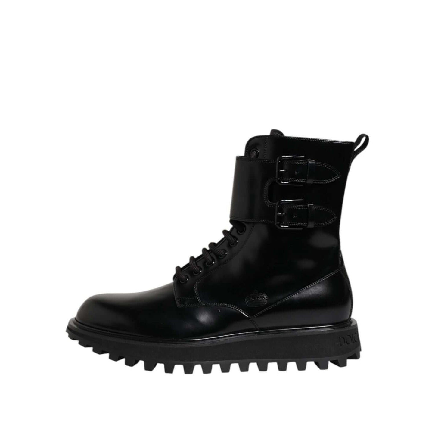 Dolce & Gabbana Black Leather Lace Up Mid Calf Boots Shoes, men's luxury footwear, made in Italy, with logo and exclusive design.