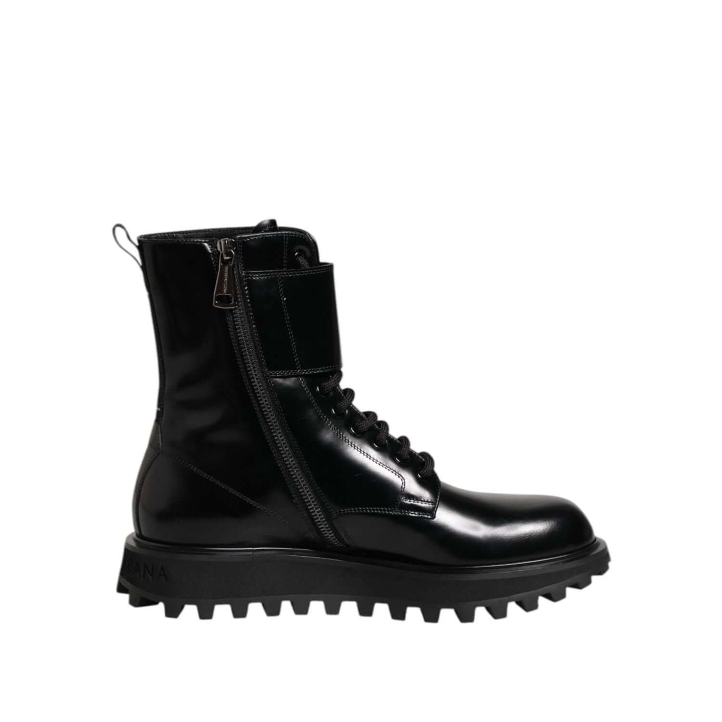 Dolce & Gabbana Black Leather Lace Up Mid Calf Boots Shoes for men, featuring high-quality calf leather and exclusive craftsmanship.