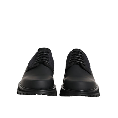 Dolce & Gabbana Black Leather Lace Up Trekking Dress Shoes