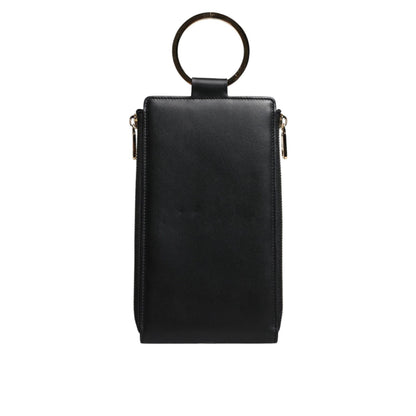 Dolce & Gabbana Black Leather Logo Plaque Neck Strap Card Coin Wallet