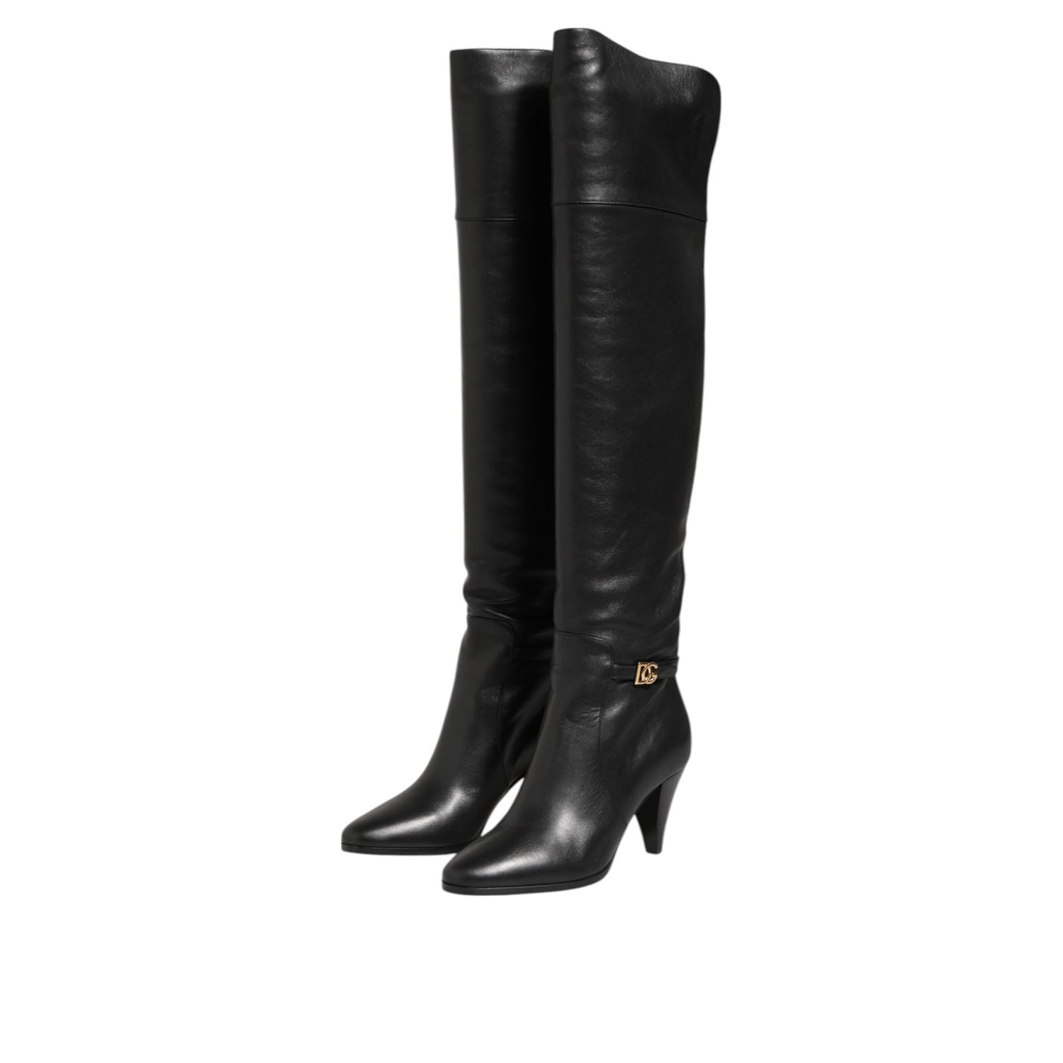 Dolce & Gabbana Black Leather Over-The-Knee DG Boots  Shoes