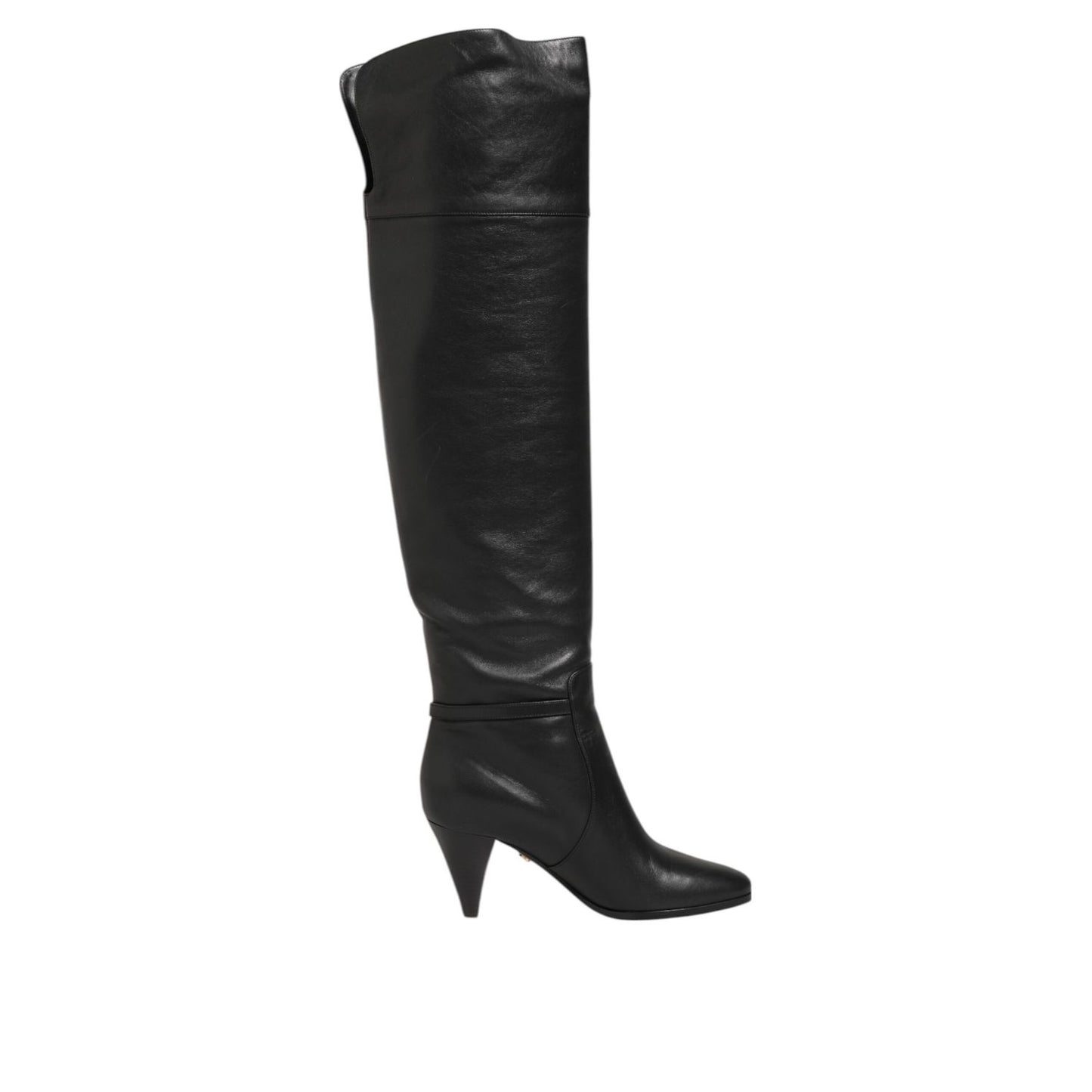 Dolce & Gabbana Black Leather Over-The-Knee DG Boots Shoes