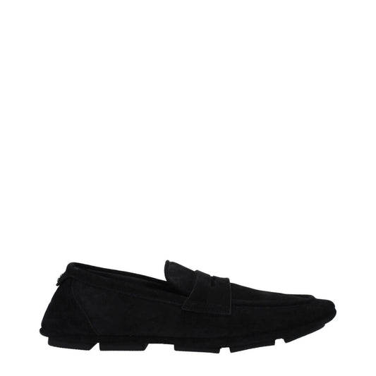 Dolce & Gabbana Black Leather Slip-On Loafers with rubber sole, round toe, and back logo. Casual style, low flat heel.