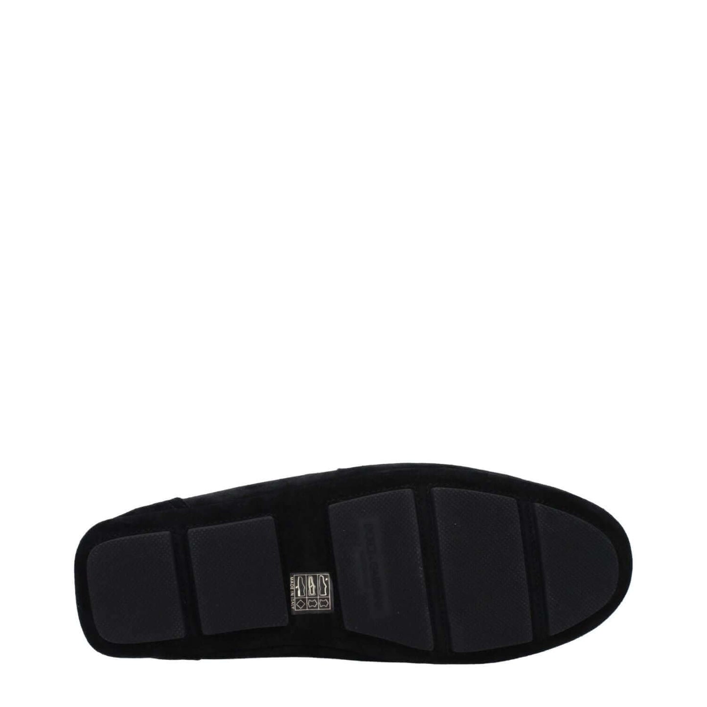 Sole detail of Dolce & Gabbana Black Leather Slip-On Loafers with rubber sole and back logo design.