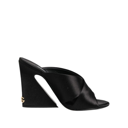Dolce & Gabbana Black Logo KEIRA Satin Slides Sandals Shoes