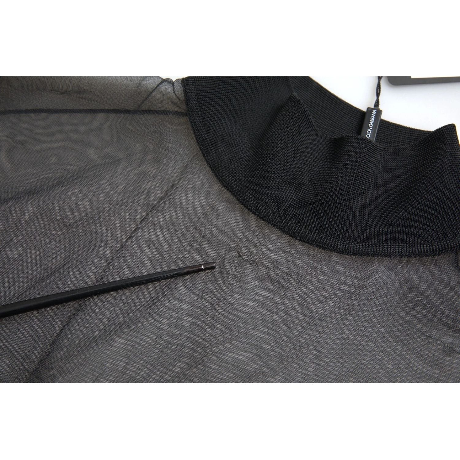 Dolce & Gabbana Black Mesh Turtleneck Sheer Blouse Top