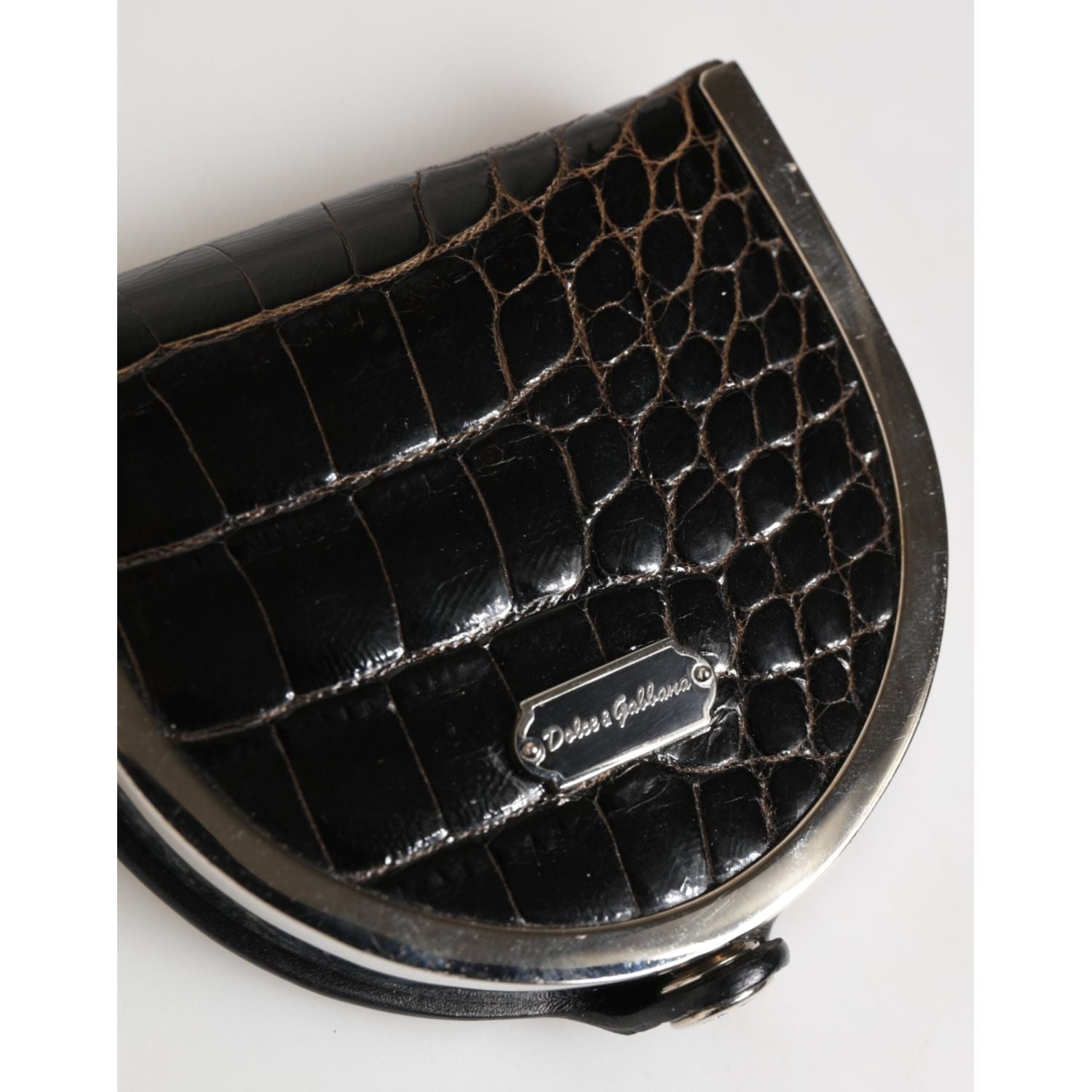 Dolce & Gabbana Black Polished Crocodile Leather Mens Coin Purse Wallet
