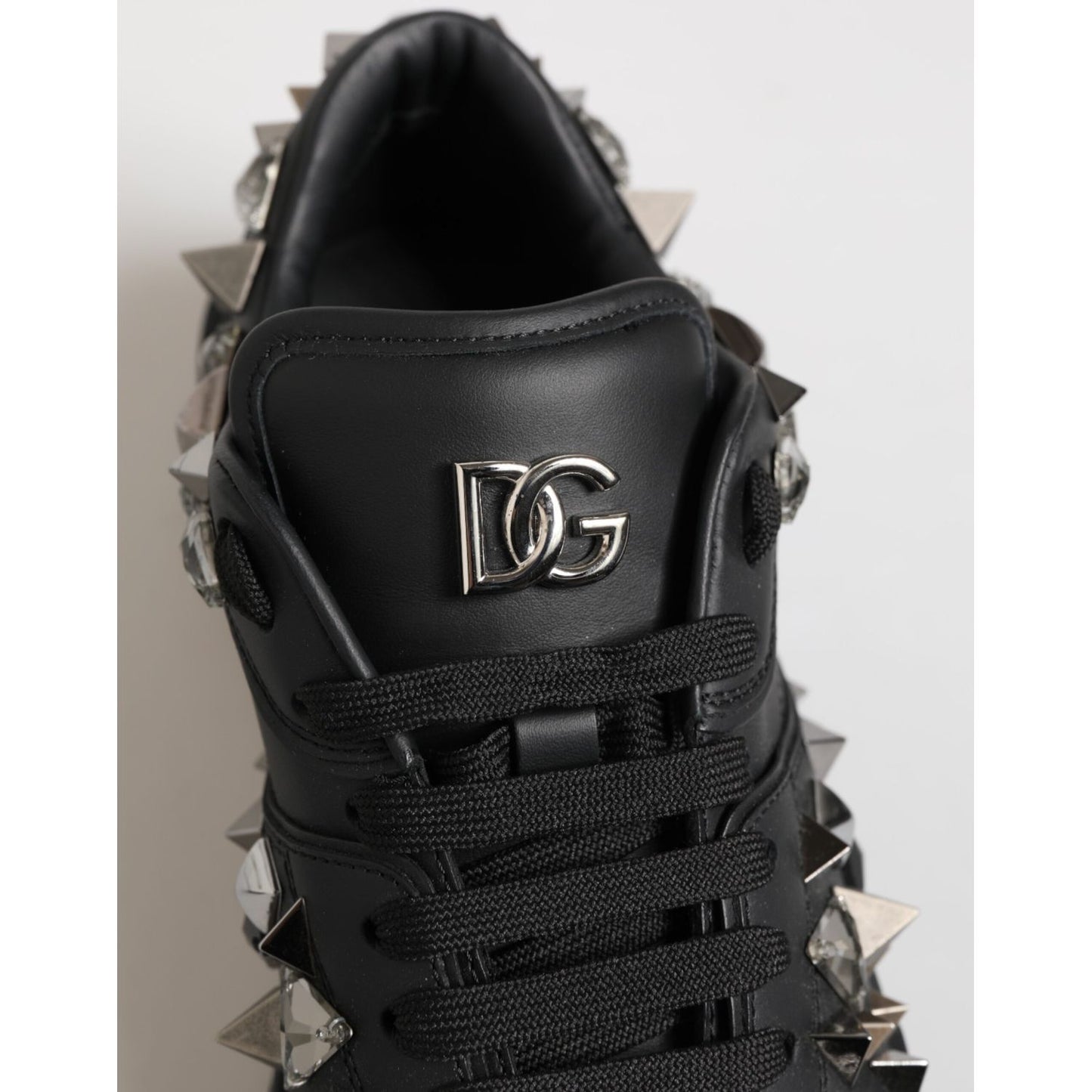 Dolce & Gabbana Black Portofino Studded Men Sneakers Shoes with logo and studded details