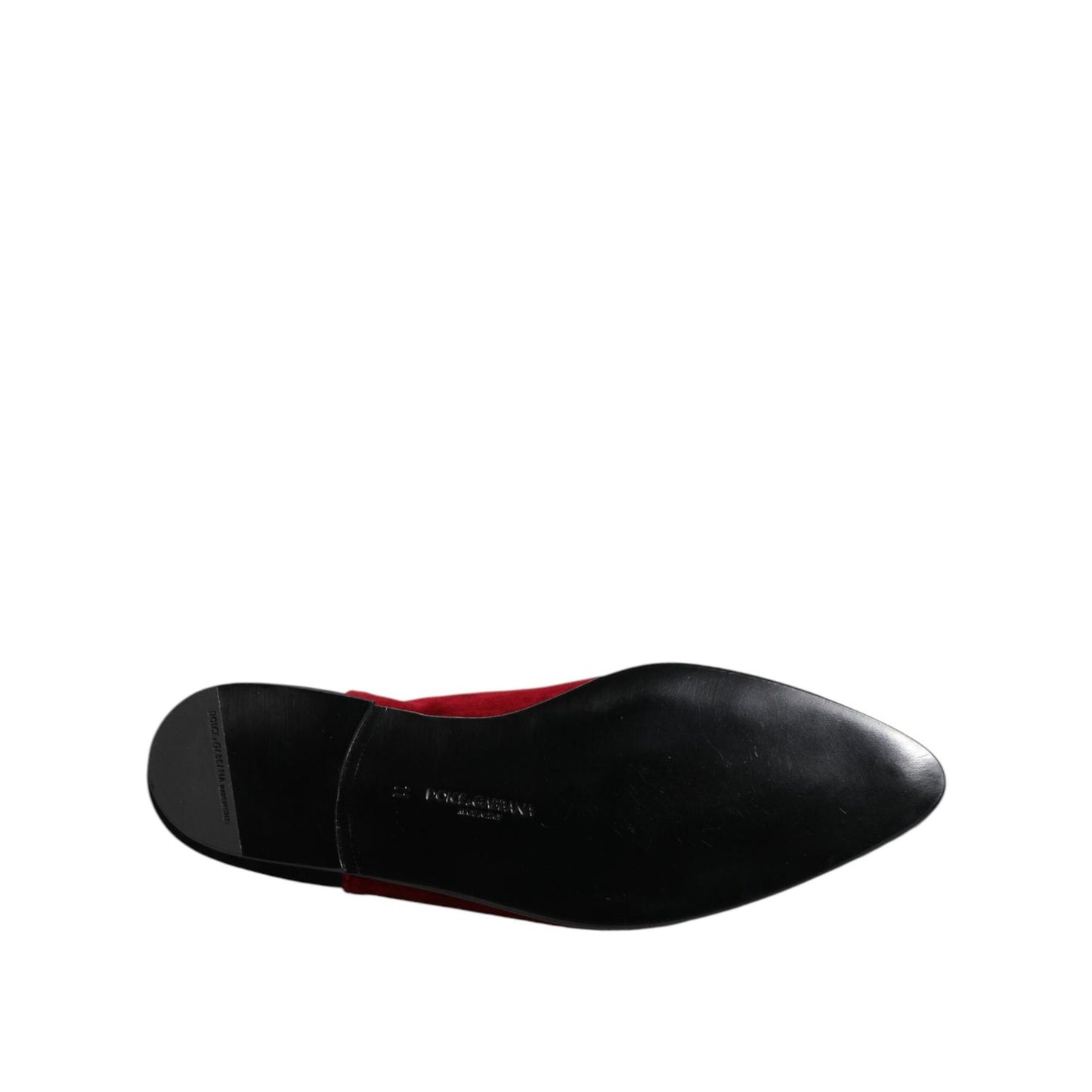 Dolce & Gabbana Black Red Velvet Embellished Slip On Shoes