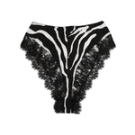 Dolce & Gabbana Black Silk Zebra Print Lace High Waist Underwear with delicate lace detailing and exotic zebra print accents.