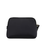 Dolce & Gabbana Black Solid Nylon DG LogoPrint Clutch Zip Borse Pouch Bag with gold-tone hardware and wrist strap, front view.