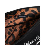 Dolce & Gabbana Black Solid Nylon DG LogoPrint Clutch Zip Borse Pouch Bag with leopard fabric lining and zipper detail