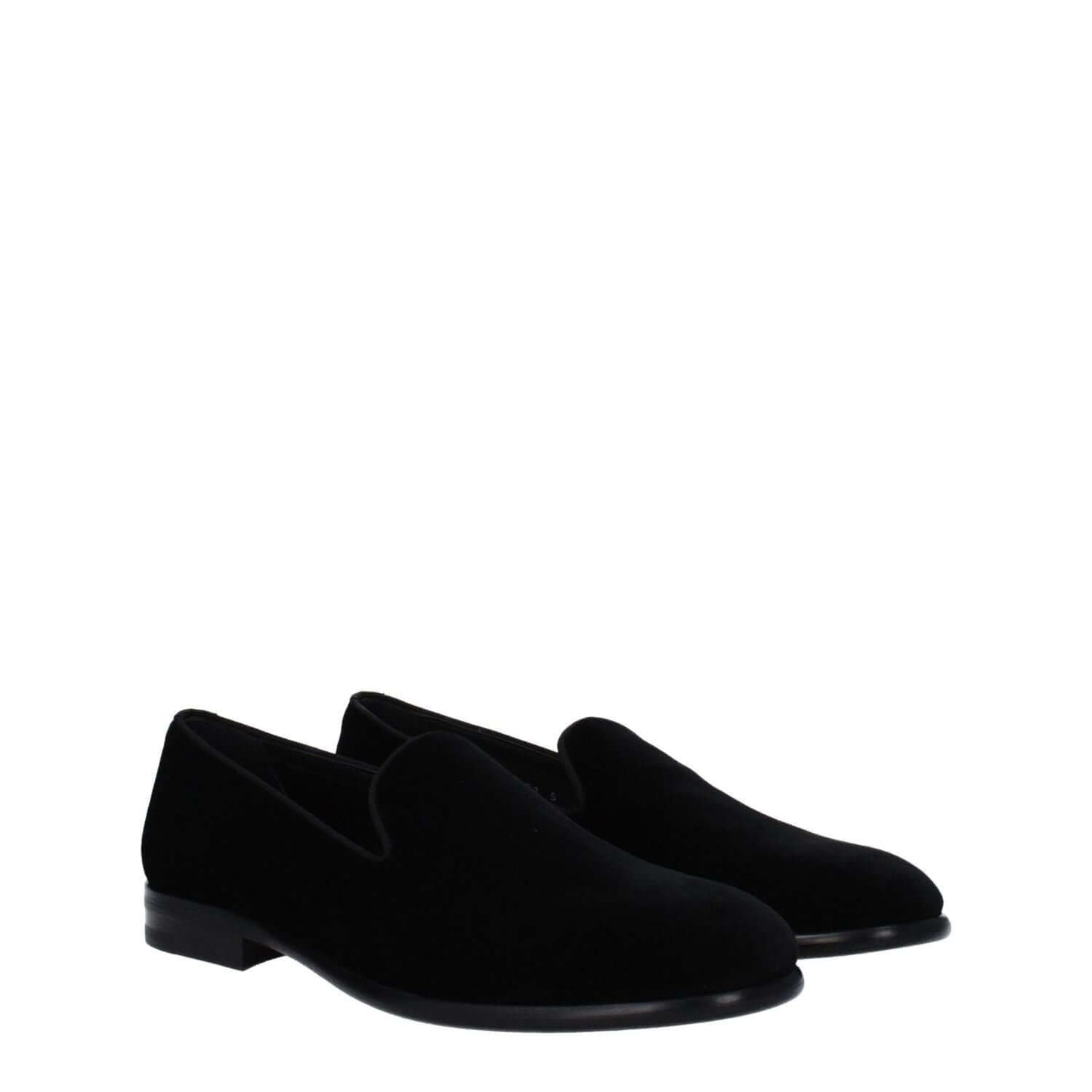 Dolce & Gabbana Black Velvet Slip-On Loafers with leather sole and round toe design.