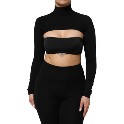Dolce & Gabbana Black Viscose Turtle Neck Crop Pullover Top