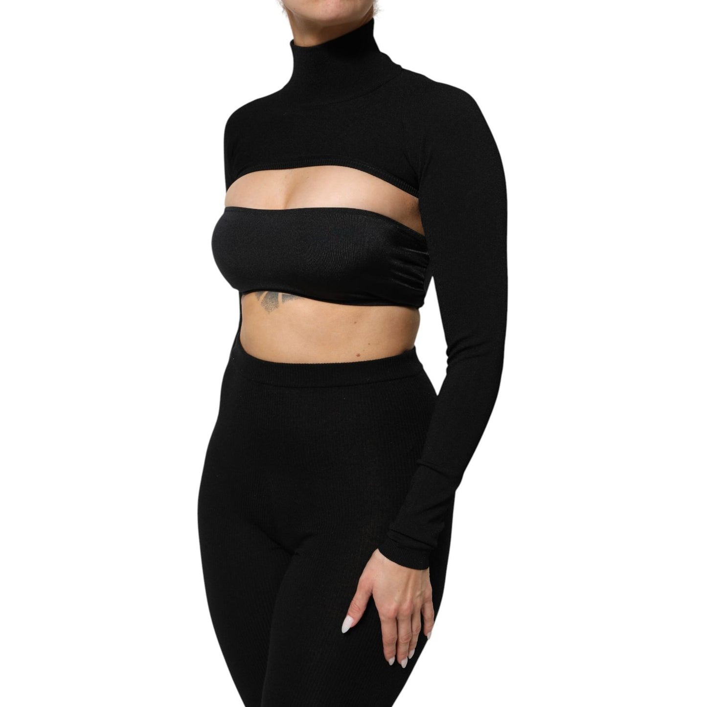 Dolce & Gabbana Black Viscose Turtle Neck Crop Pullover Top