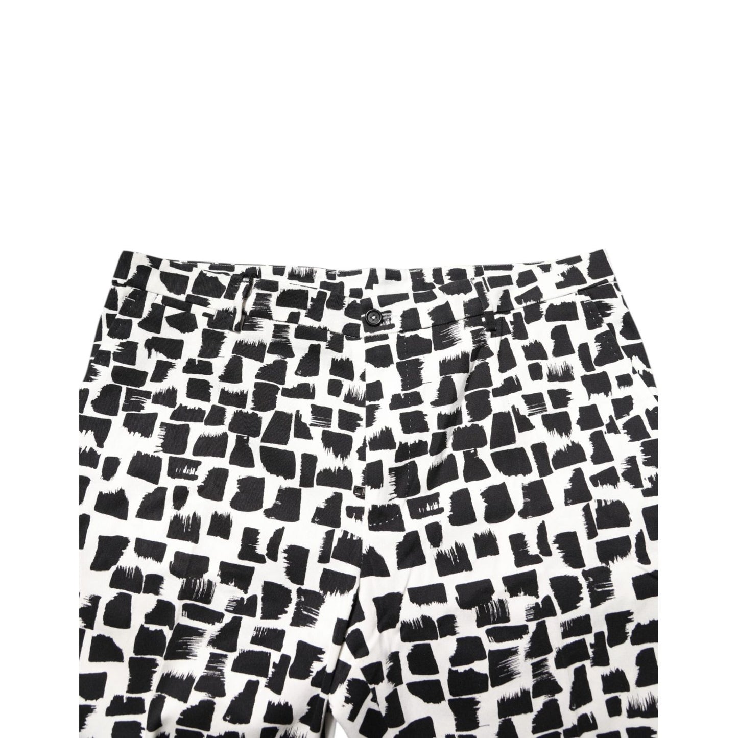 Dolce & Gabbana Black White Abstract Print Cotton Blend Pants with bold brushstroke design and tailored fit