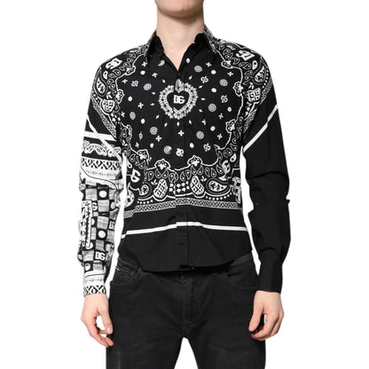 Dolce & Gabbana Black White Bandana MARTINI Casual Shirt, slim fit, long sleeves, button closure, exclusive craftsmanship