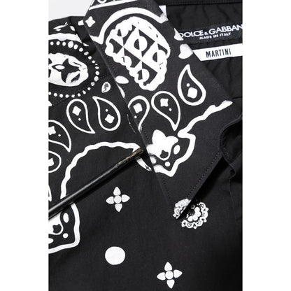 Dolce & Gabbana Black White Bandana MARTINI Casual Shirt close-up of print and logo