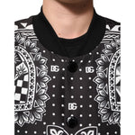 Dolce & Gabbana Black White Bandana Print Bomber Jacket with front button closure and ribbed details.