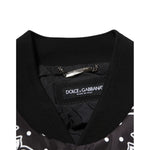 Dolce & Gabbana Black White Bandana Print Bomber Jacket collar detail with brand label and ribbed design
