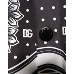 Close-up of the Dolce & Gabbana Black White Bandana Print Bomber Jacket highlighting bandana pattern and detail.