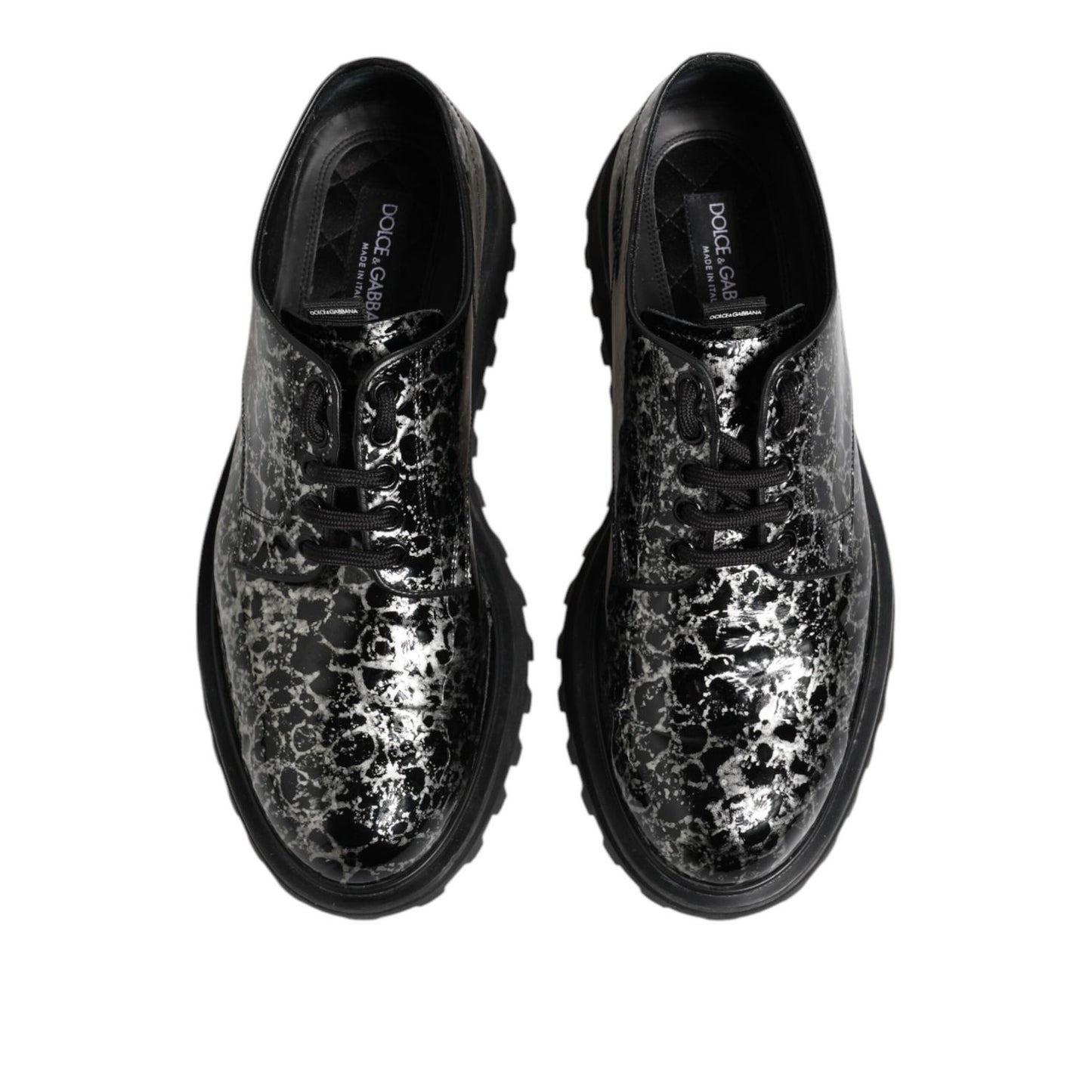 Dolce & Gabbana Black White Calfskin Chunky Derby Shoes