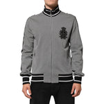 Dolce & Gabbana Black White Houndstooth Wool Crest Jacket Sweater with notched lapels and slim fit style.