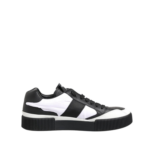 Dolce & Gabbana Black White Leather MIAMI Low Top Sneakers Shoes, featuring a stylish design in smooth leather.