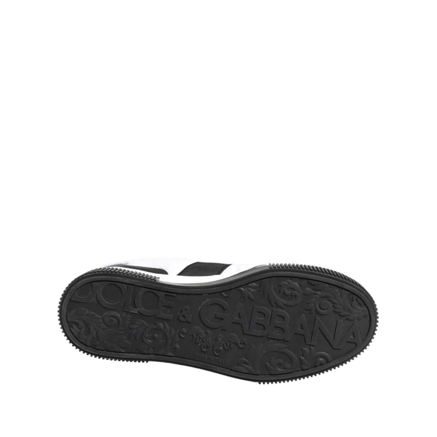 Dolce & Gabbana Black White Leather MIAMI Low Top Sneakers Shoes showing black rubber sole design