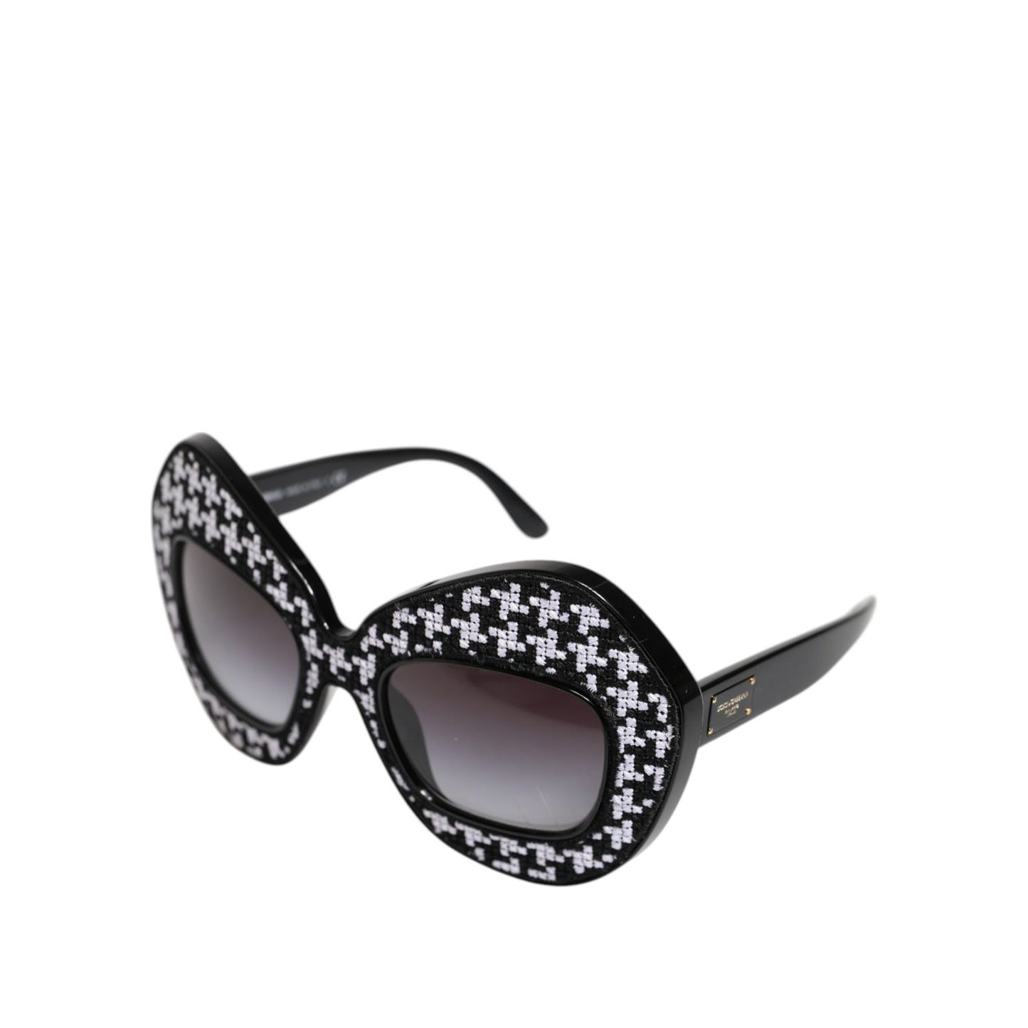 Dolce & Gabbana Black White PIED DE POULE Print Oversized Shades Sunglasses