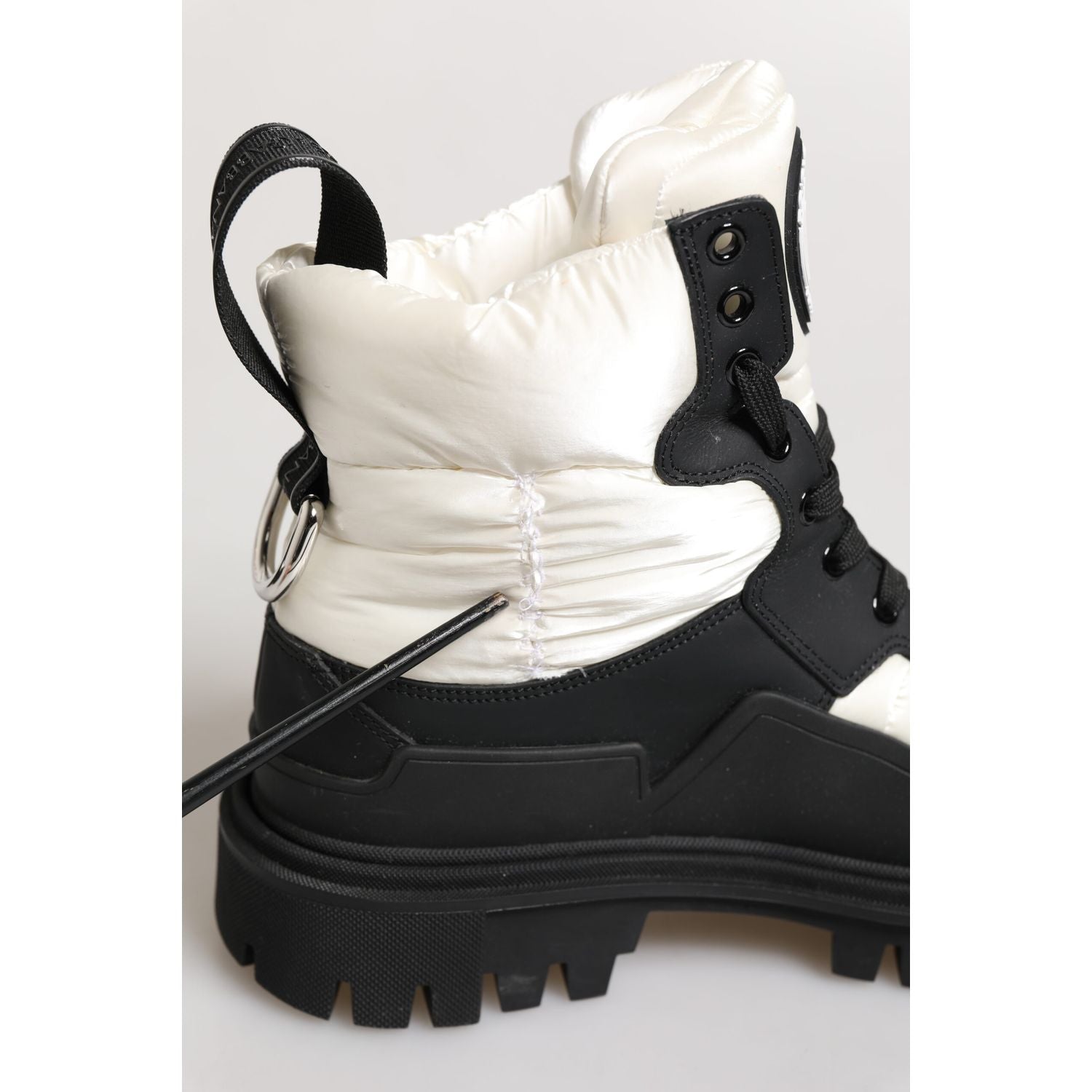 Dolce & Gabbana Black White Padded Lace Up Short Boots Shoes